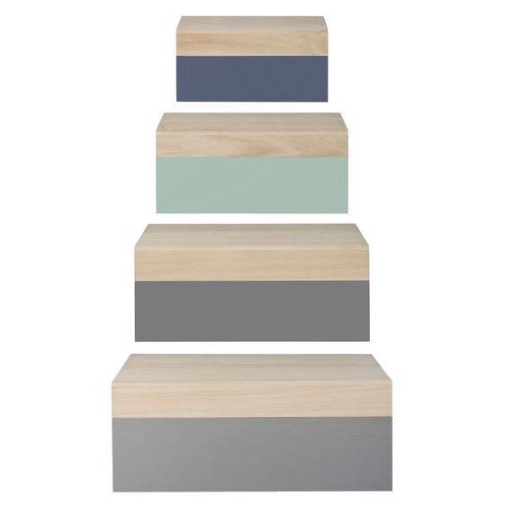 Wood Storage Boxes - Grey/Mint Set of 4