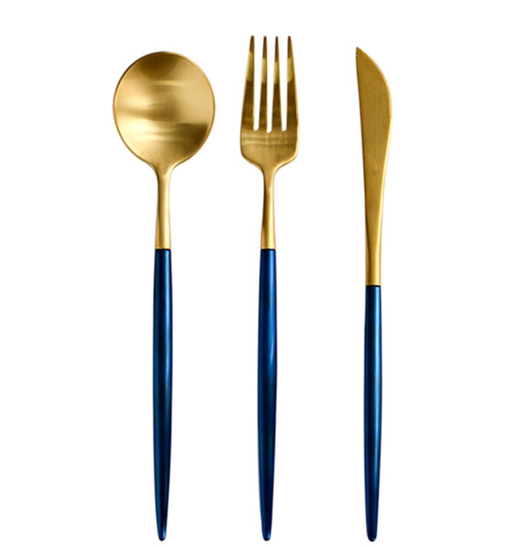 Jinsen Customized Stainless Steel Flatware Set, Blue & Gold