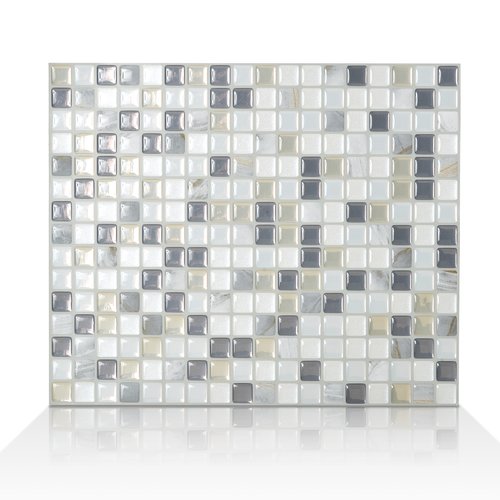Mosaik Minimo Noche 11.55" x 9.64" Peel & Stick Wall Tile in White & Gray