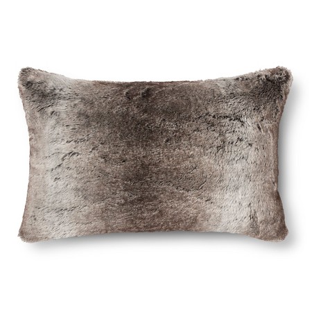 Faux Fur Oblong Pillow - Gray/Brown