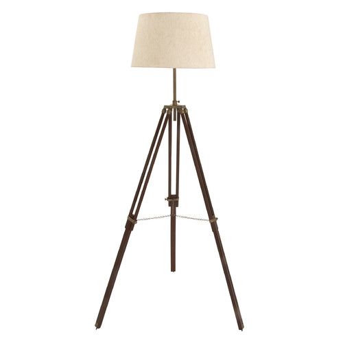 Set of 2 Wood and Brass 78" Tripod Floor Lamp