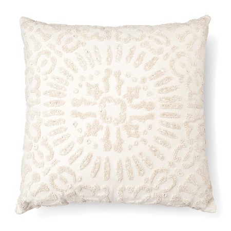 Cream Embellished Medallion Square Throw Pillow (18"x18”)