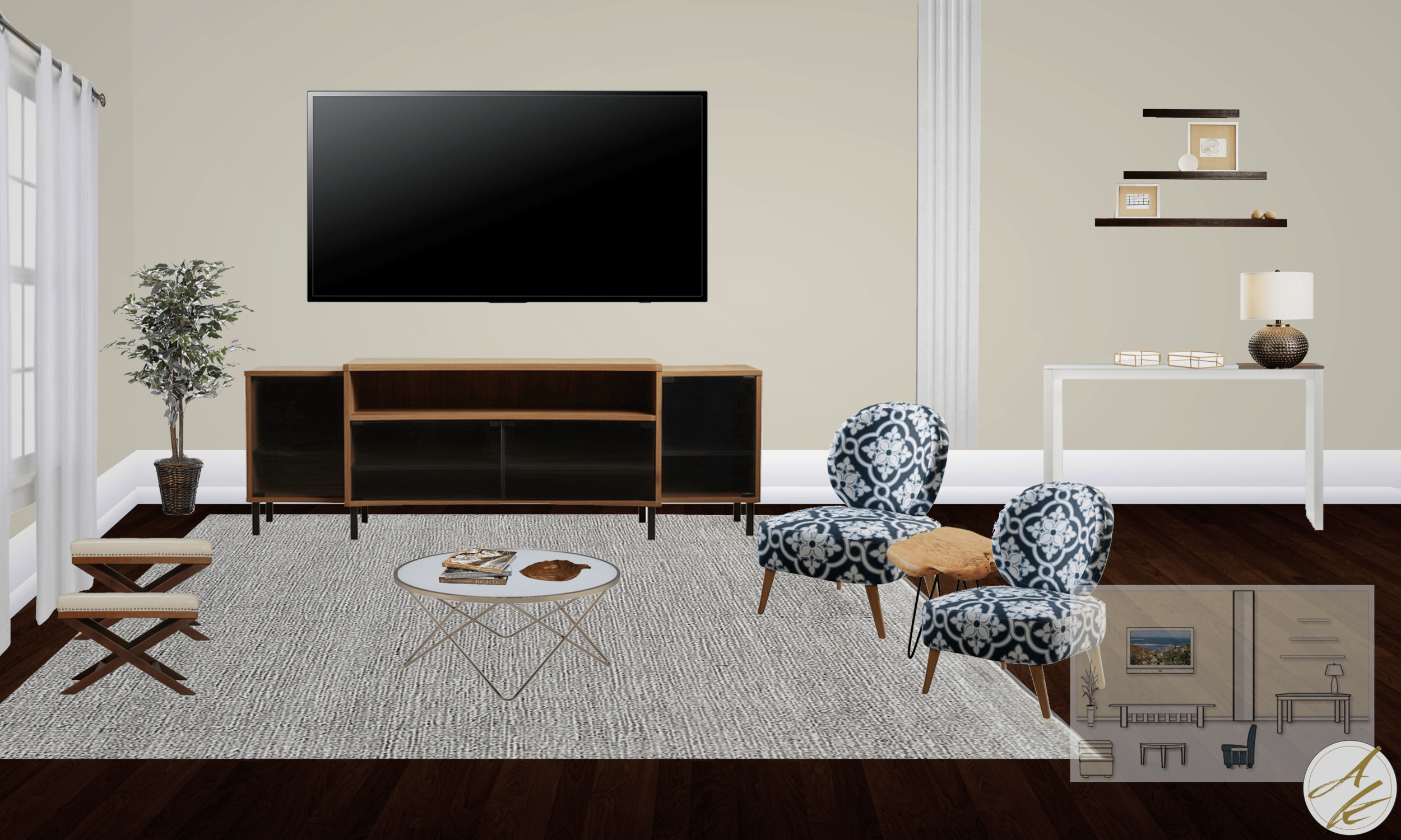 Albie Knows Elegant Boho Living Room Final Design Board