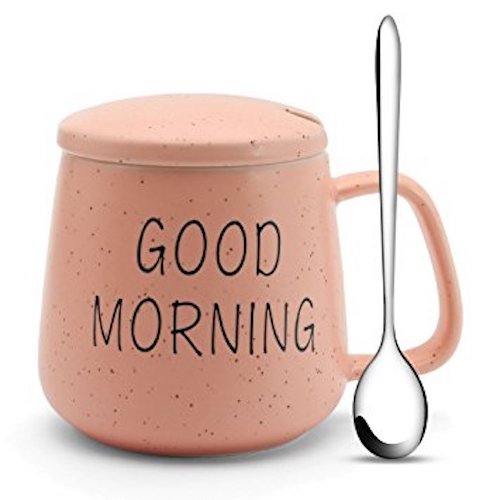 Ceramic 'Good Morning' Mug, Lid & Spoon (10oz)