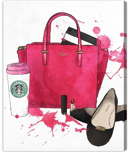 'Bags, Shoes, and Coffee' Graphic Art on Wrapped Canvas