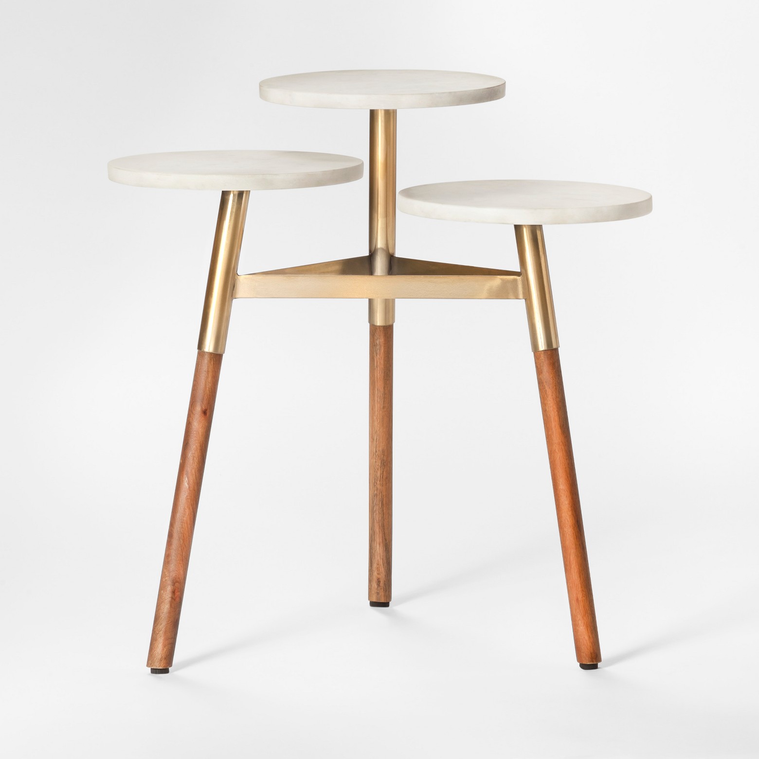 Three Tiered Marble Accent Table - White/Wood