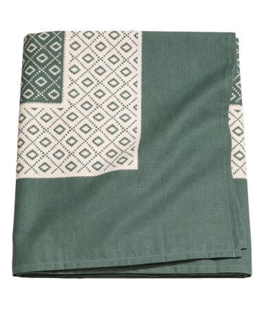 Moss Green Patterned Cotton Tablecloth