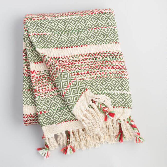 Red And Green Woven Holiday Throw