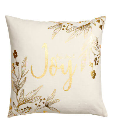 White/Gold Christmas-Print Cushion Cover