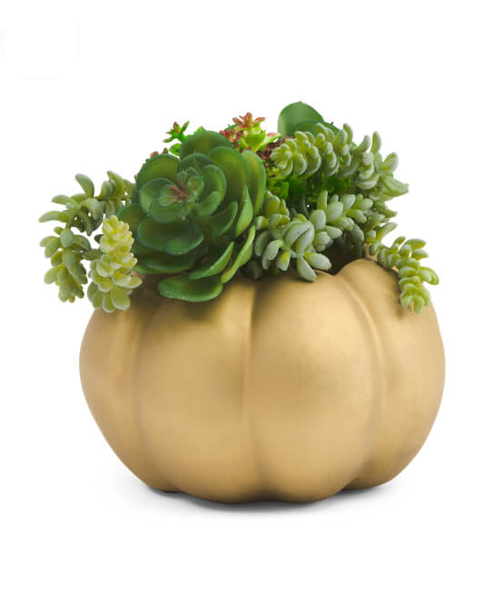 8" Faux Succulent Glitz Pumpkin Planter