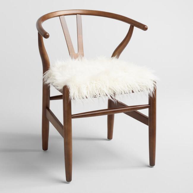 Ivory Flokati Donnan Wishbone Chair
