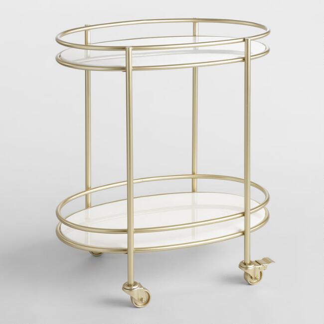 Champagne Gold Metal And White Marble Bar Cart