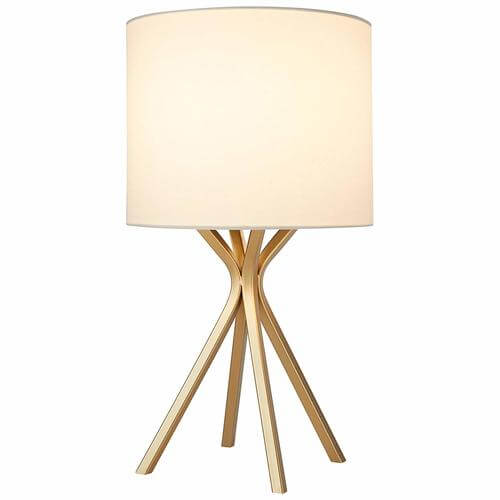 Gold Table Lamp, with Bulb, with Drum Linen Shade
