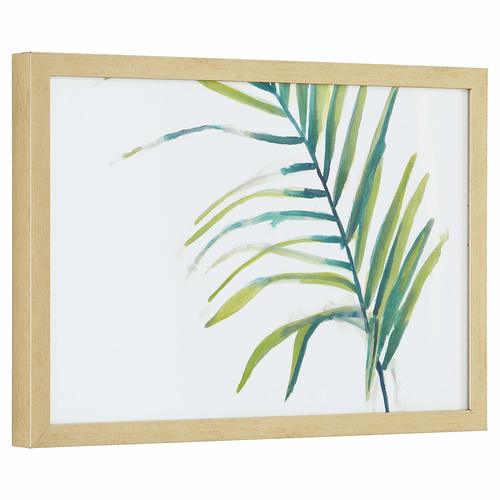 Modern Left Facing Palm Frond, Wood-Tone Frame