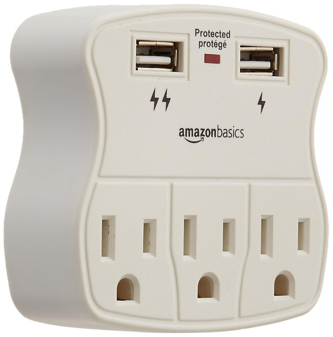 3-Outlet Surge Protector with 2 USB Ports
