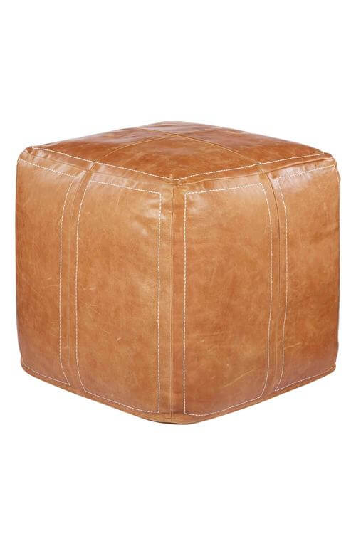 Leather Accent Pouf
