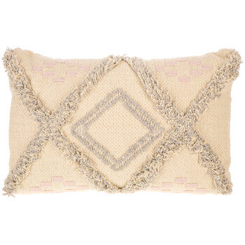 Grey & Blush Boho Textured Diamond Pillow