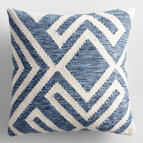 Blue and Ivory Geometric Indoor Outdoor Throw Pillow