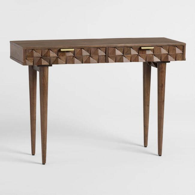 Geometric Carved Wood Ashford Console Table 