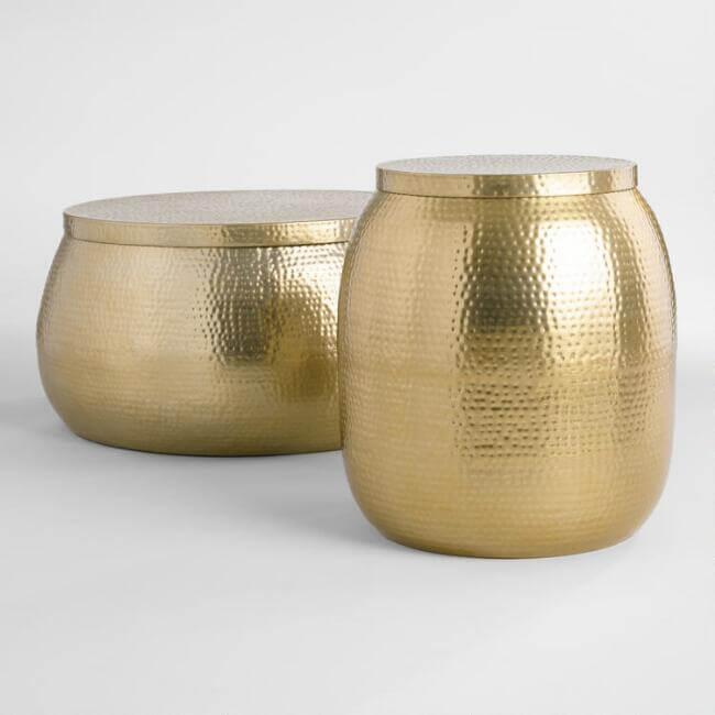 Gold Hammered Metal Cala Accent Table Collection 