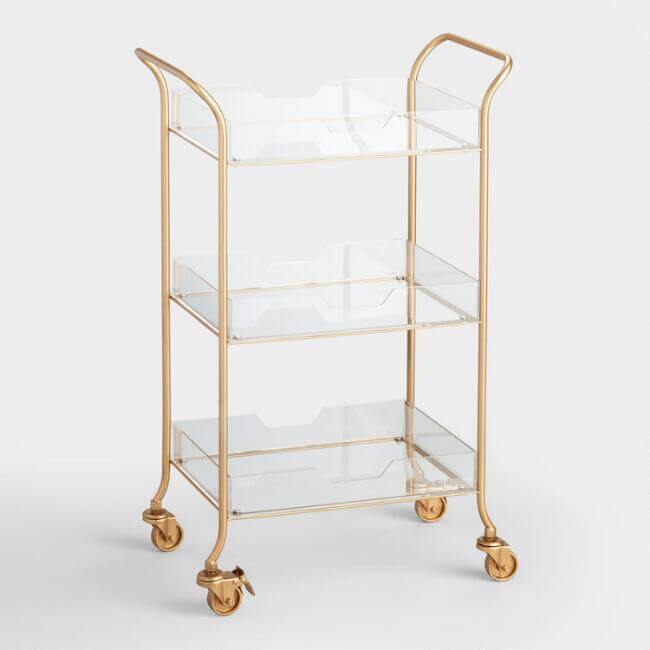 Gold Metal And Clear Acrylic Emerson Rolling Cart 