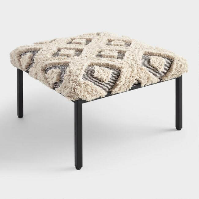 Ivory Shag Diamond Mabel Ottoman 