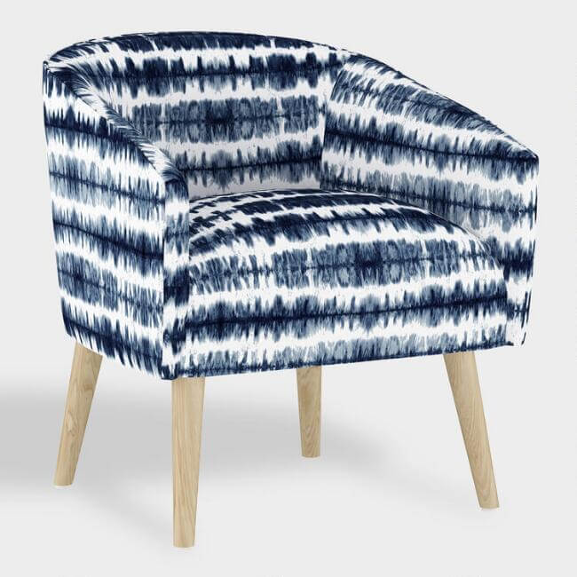 Navy And White Tie Dye Stripe Ilana Upholstered Chair 