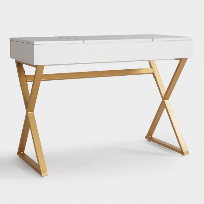 White Wood And Metal Mara Vanity Desk 
