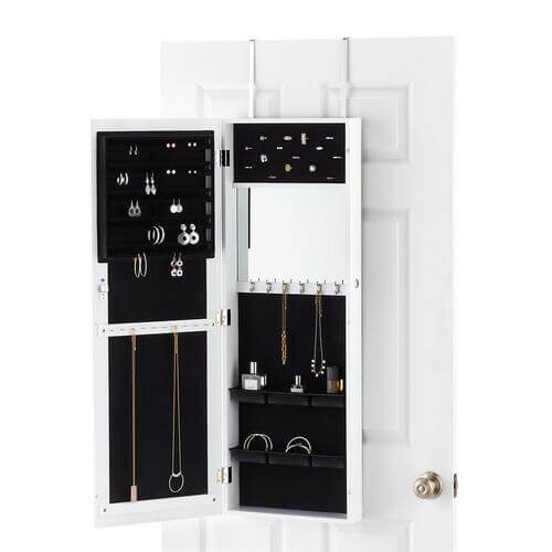 White Over the Door Mirror &amp; Jewelry Organizer