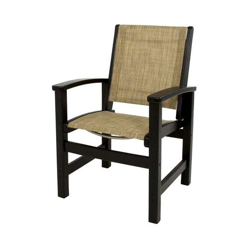Polywood Black/Burlap Sling Coastal Patio Dining Chair 