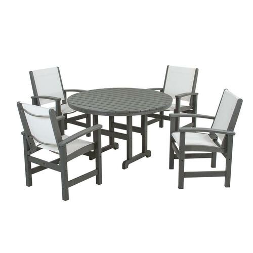 Polywood Coastal Slate Grey All-Weather Plastic Dining Set in White Slings 