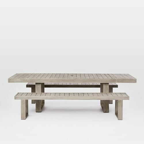 Portside Outdoor Expandable Dining Table + Bench Set - Weathered Gray 