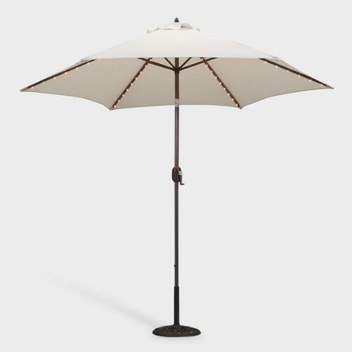 Natural 9 Ft Tilting Outdoor Umbrella With Lights 