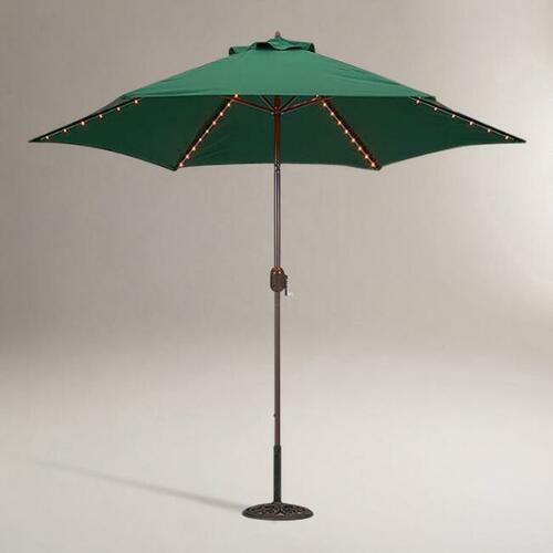 Green 9 Ft Tilting Outdoor Umbrella With Lights 