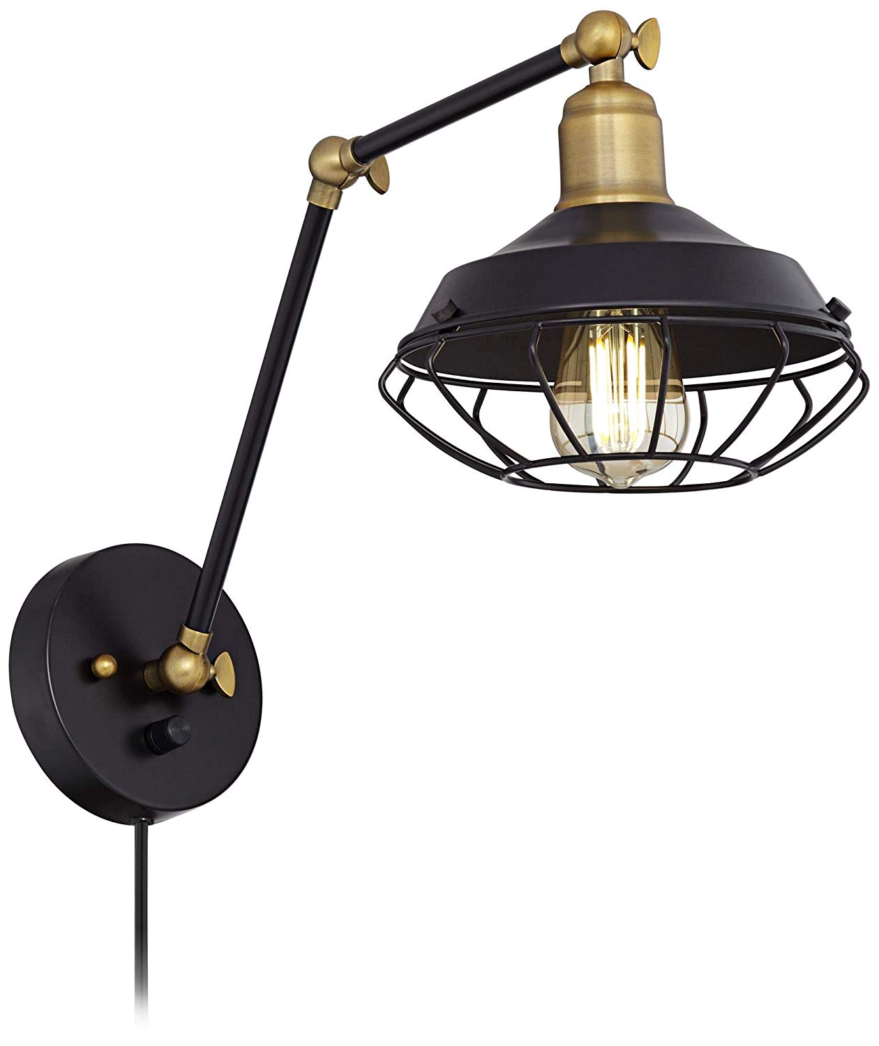 Matte Black and Gold Industrial Cage Wall Lamp