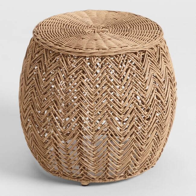 Natural All Weather Wicker Woven Trenton Outdoor Stool 