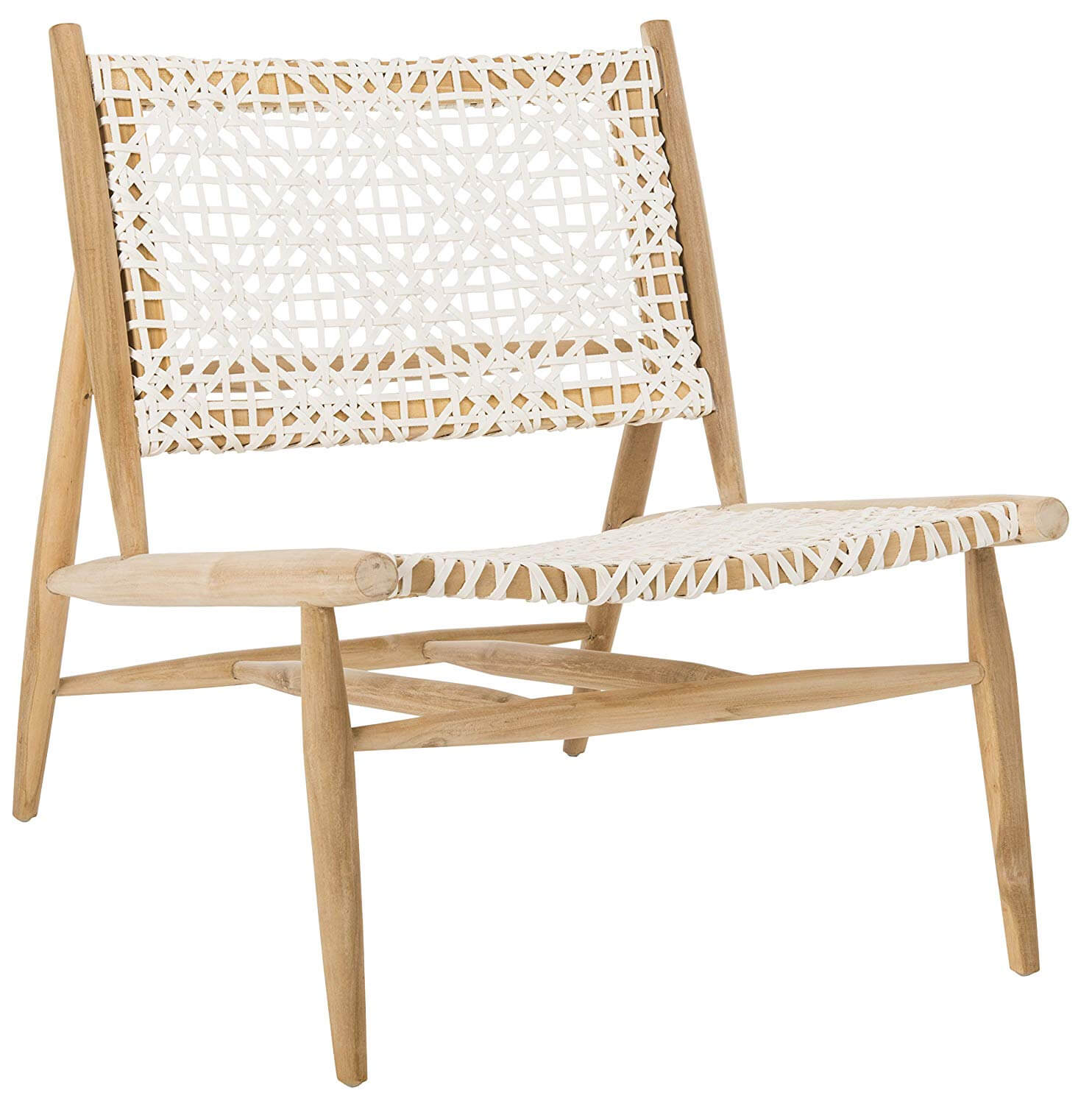 Bandelier Leather Weave Off-White and Natural Accent Chair 