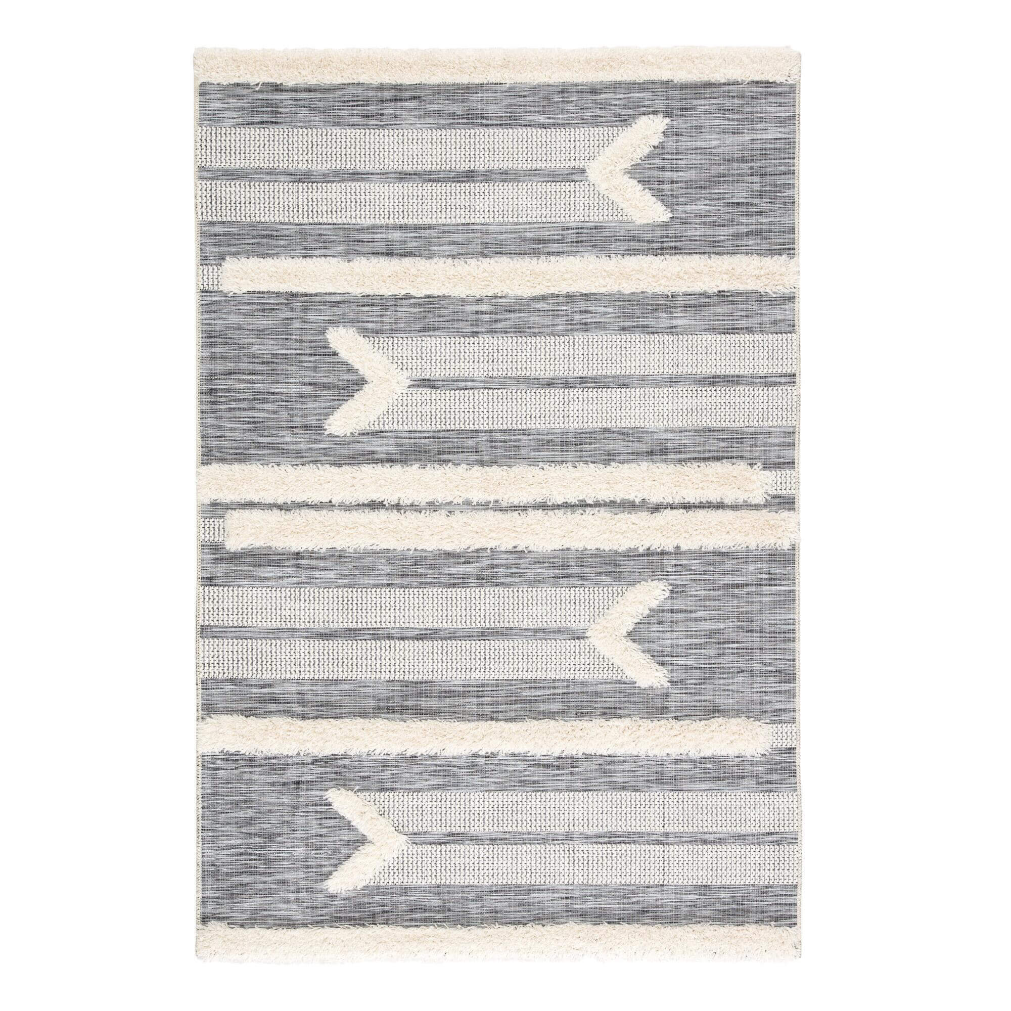 Gray And Cream Shag Stripe Hanai Indoor Outdoor Rug