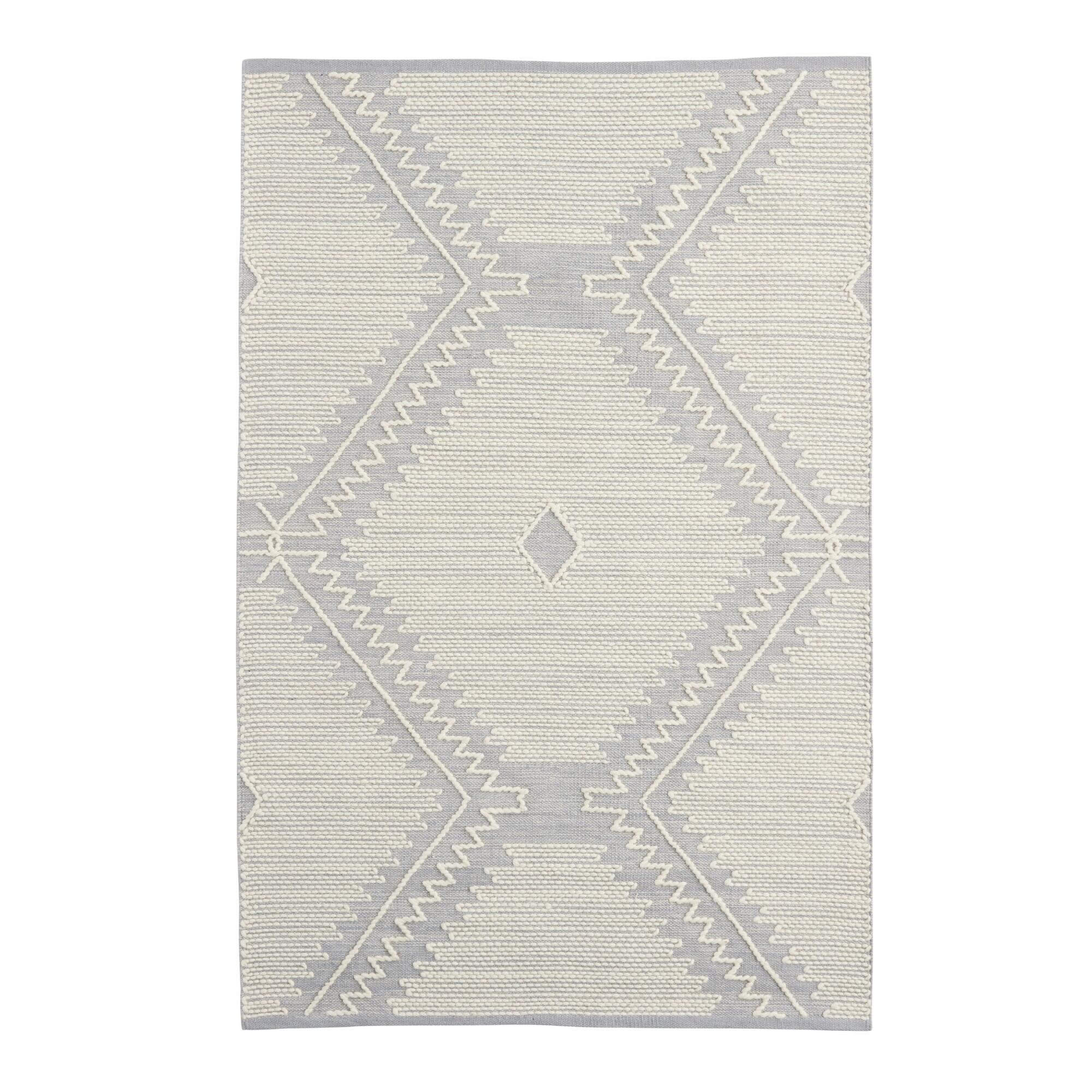 Gray And Ivory Diamond Cotton And Wool Area Rug