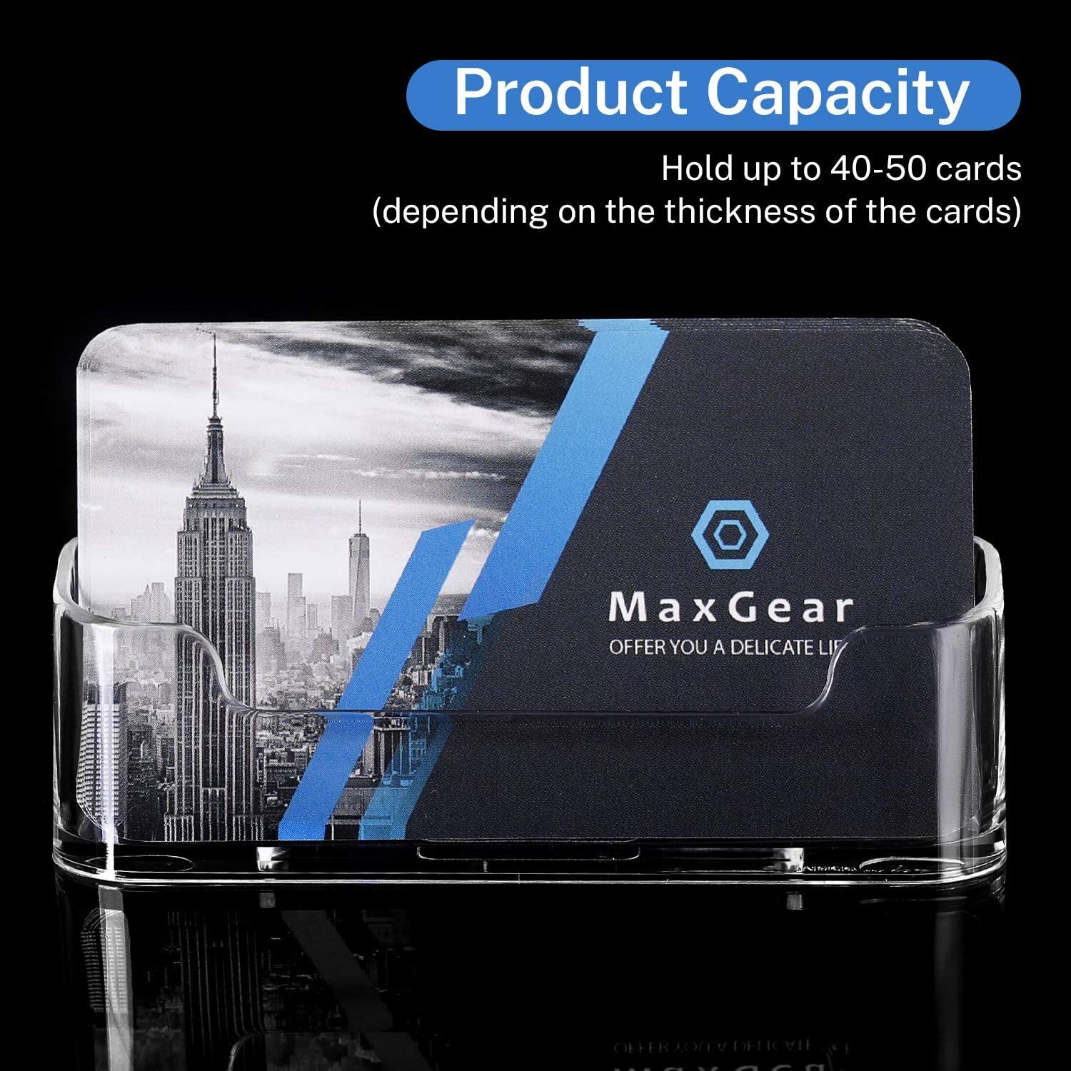 MaxGear Business Card Holder for Desk Acrylic Business Card Display Holders Clear Business Cards Holder Stand 3 Pack Desktop Plastic Name Card Organizer 50 Cards Capacity 