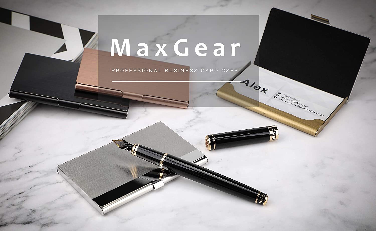 3.7 x 2.3 x 0.3 inches Gold Stainless Steel MaxGear Professional Metal Business Card Holder Pocket Business Card Case Slim Business Card Wallet Business Card Carrier for Men & Women 