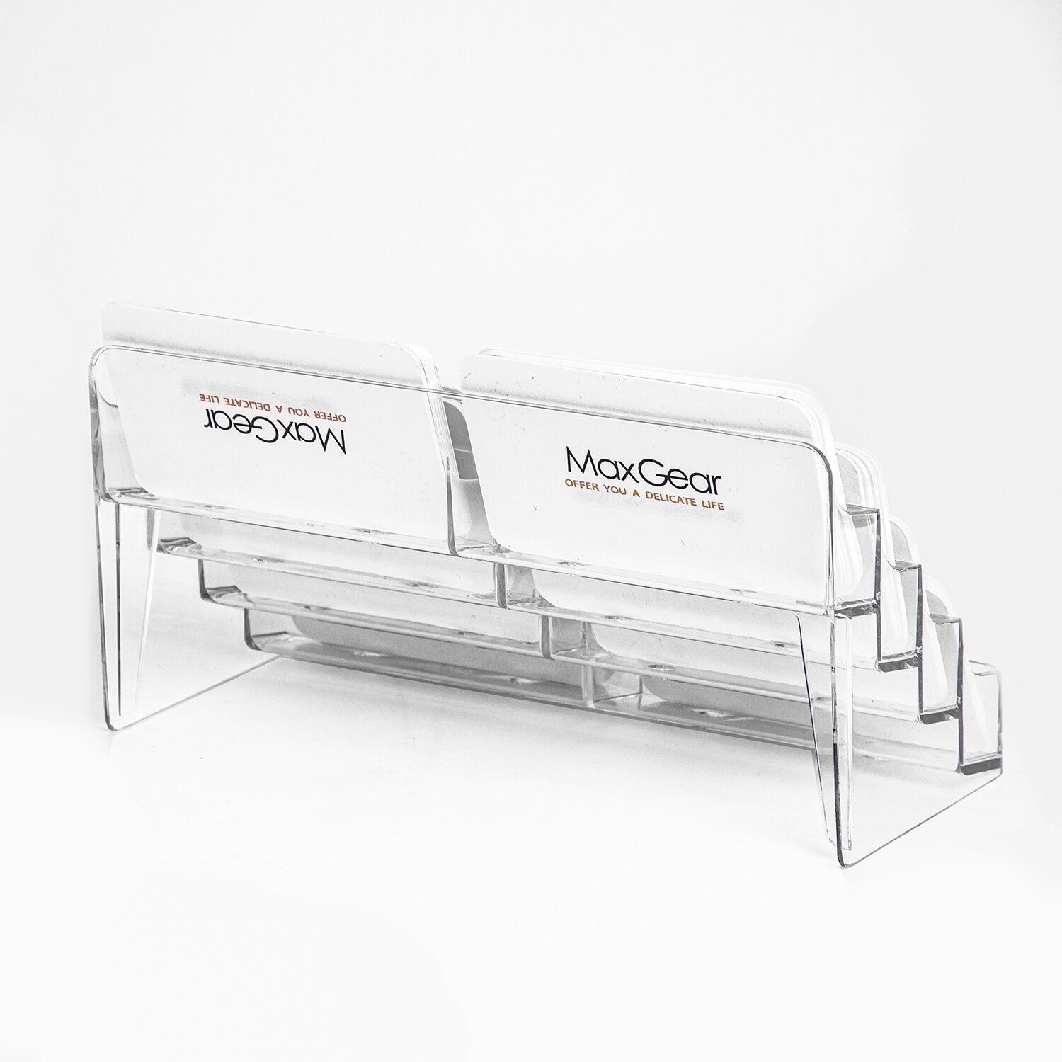 2Pcs Acrylic Business Card Holder 3 Pockets Clear Card Stand Desktop Countertop Organizer Card Filling Display