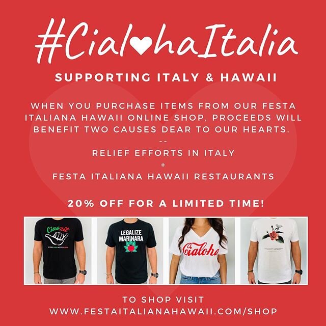 Festa Italiana celebrates where &ldquo;Ciao Meets Aloha&rdquo; - the intersection between Hawai&rsquo;i &amp; Italy. We want to show some Aloha to the people of Italy &amp; our local Festa Italiana Hawaii restaurant community. When you purchase an it