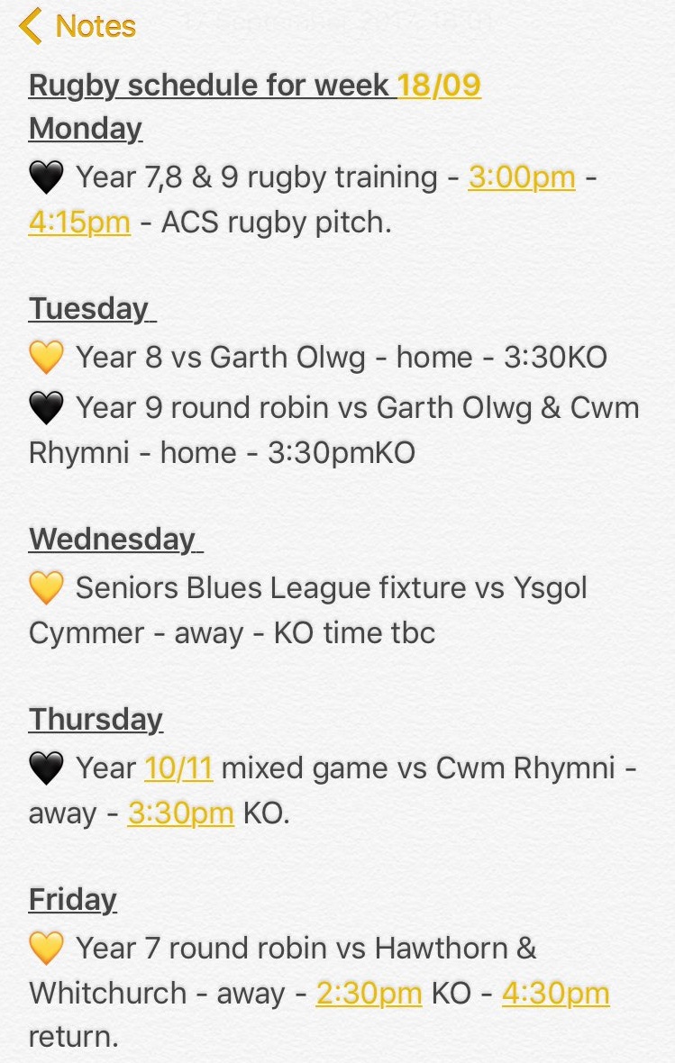 Rugby Schedule