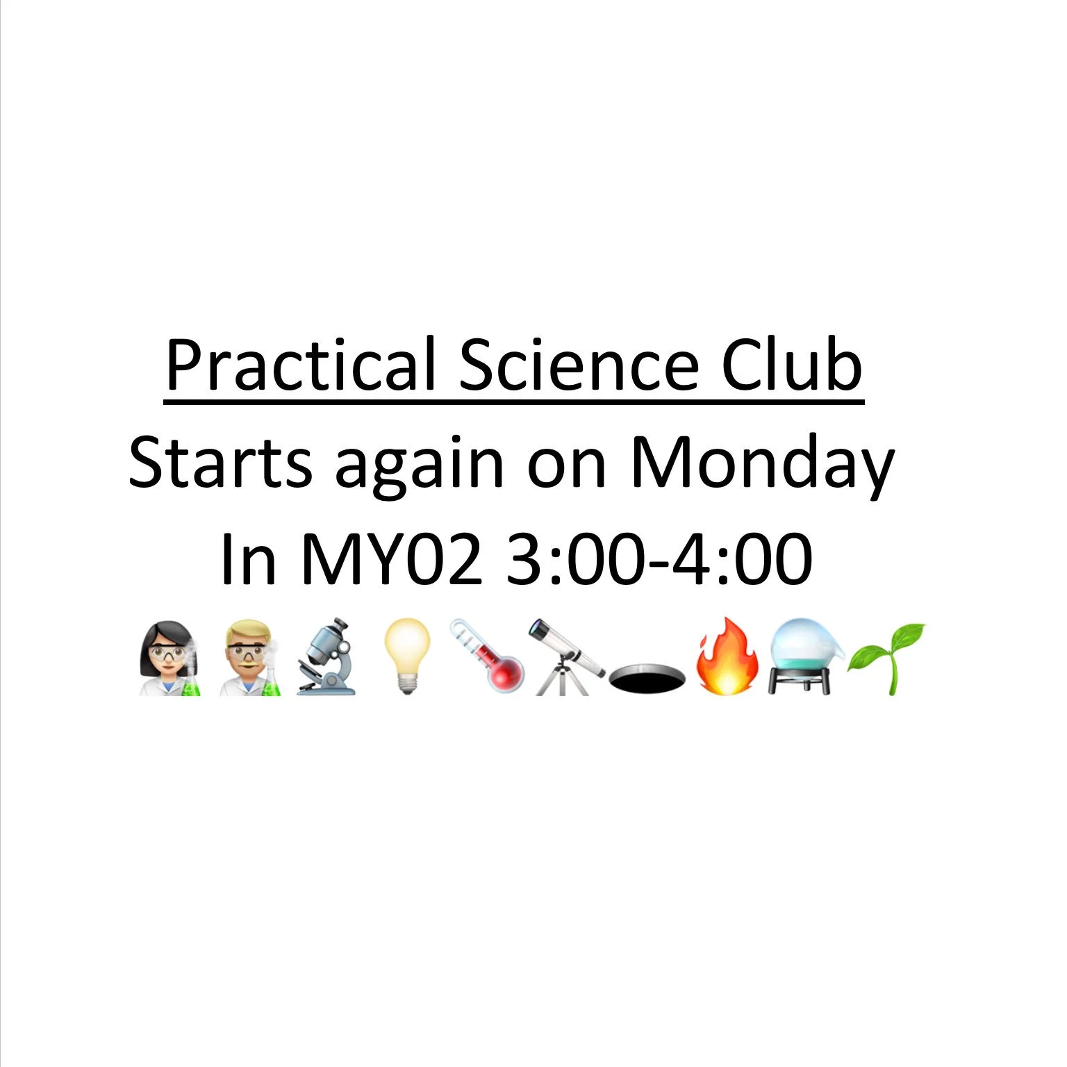 "Science Club starts again on Today in MY02, 3pm. Come along to practice your Bunsen burner skills!! #science #scientists #scienceclub"