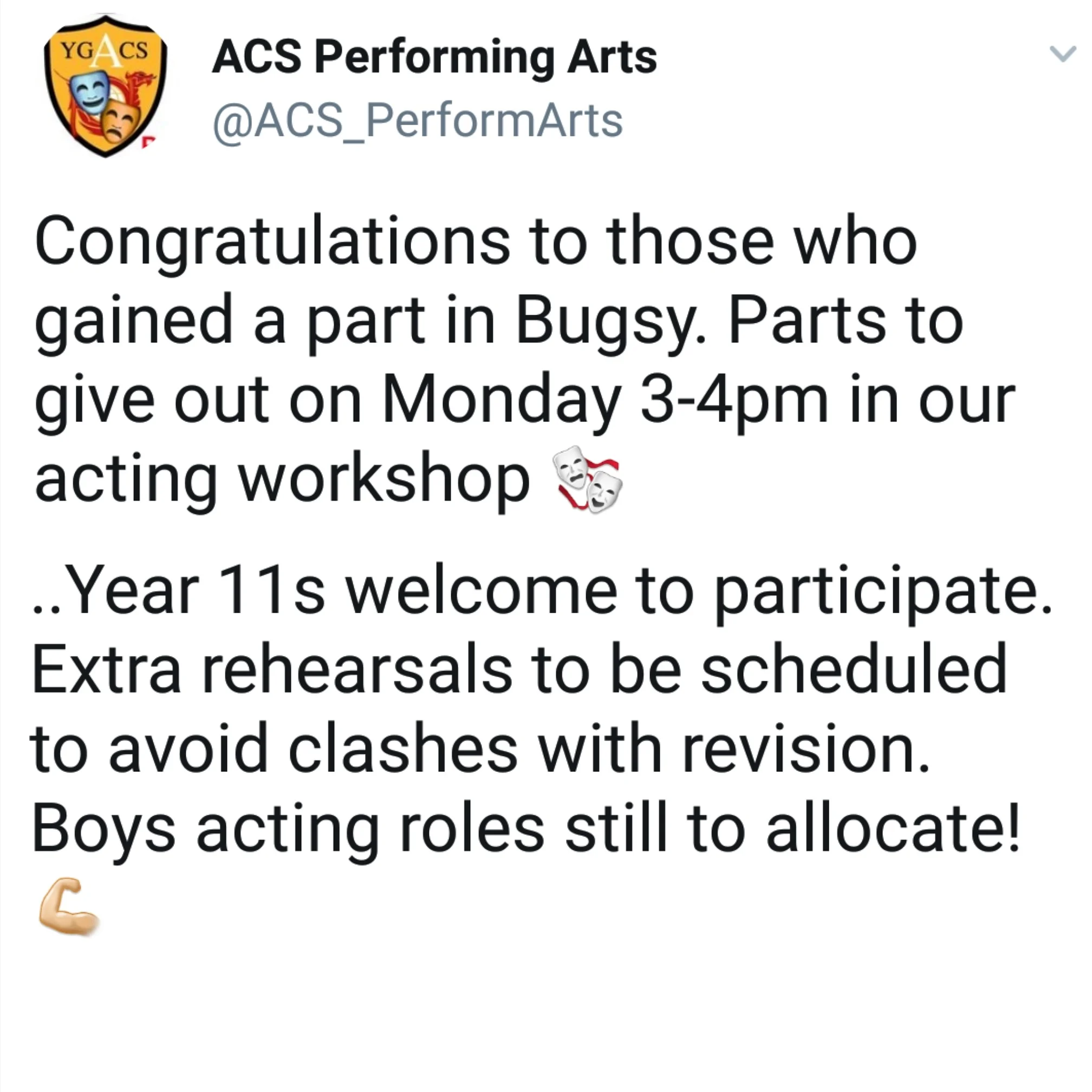 Tweet - @ACSPerformArts