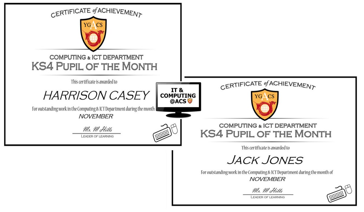 Congratulations to Harrison and Jack, our pupils of the month for November. Both pupils recently achieved the Best in School award in their respective age groups in the UK Computational Thinking Challenge @bebraschallenge . Both pupils are also through to the next round