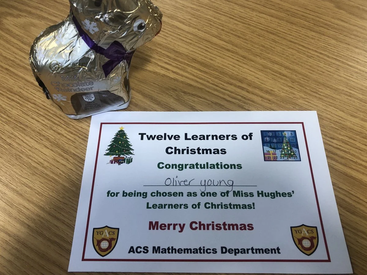 Congratulations to Oliver in Year 7 for being chosen as my fourth learner of Christmas Oliver produces high quality work in every Maths lesson. Da Iawn #Mathematics #HardWorkPaysOff