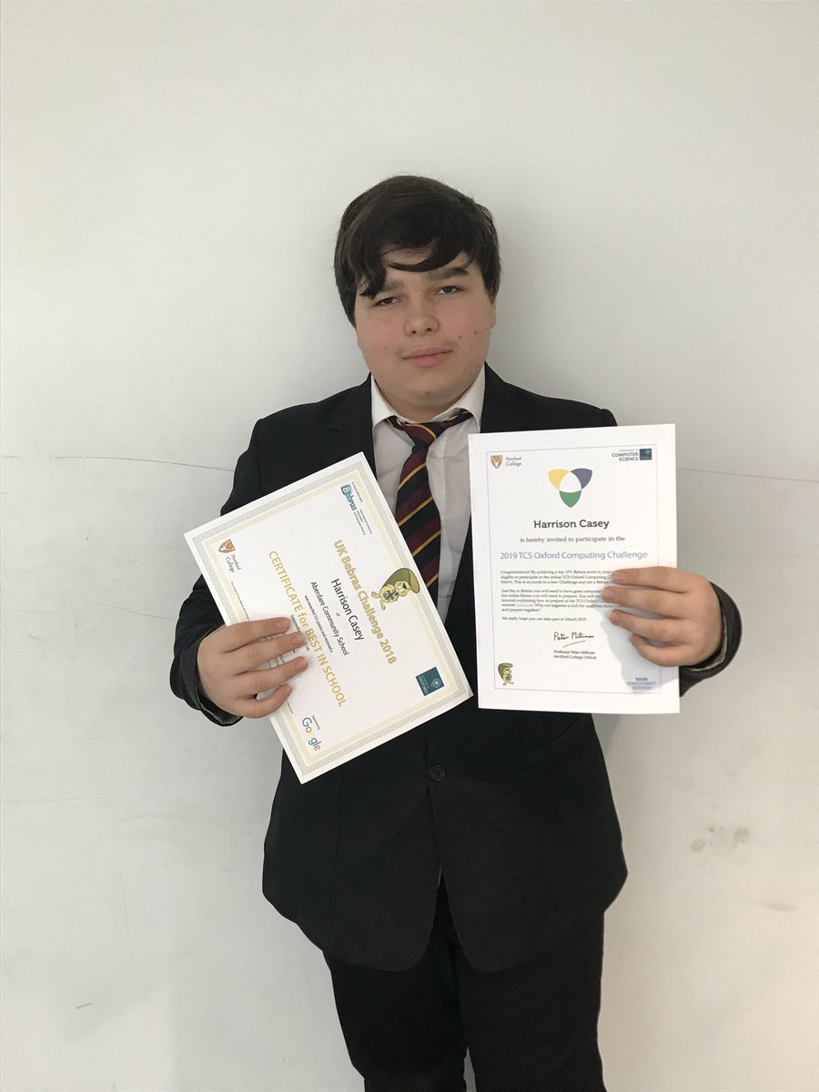Harrison is the latest pupil to receive his certificates for the @bebraschallenge . Best in School in the intermediate category and an invitation to the next round. Congratulations Harrison! @ACSYear92018_19