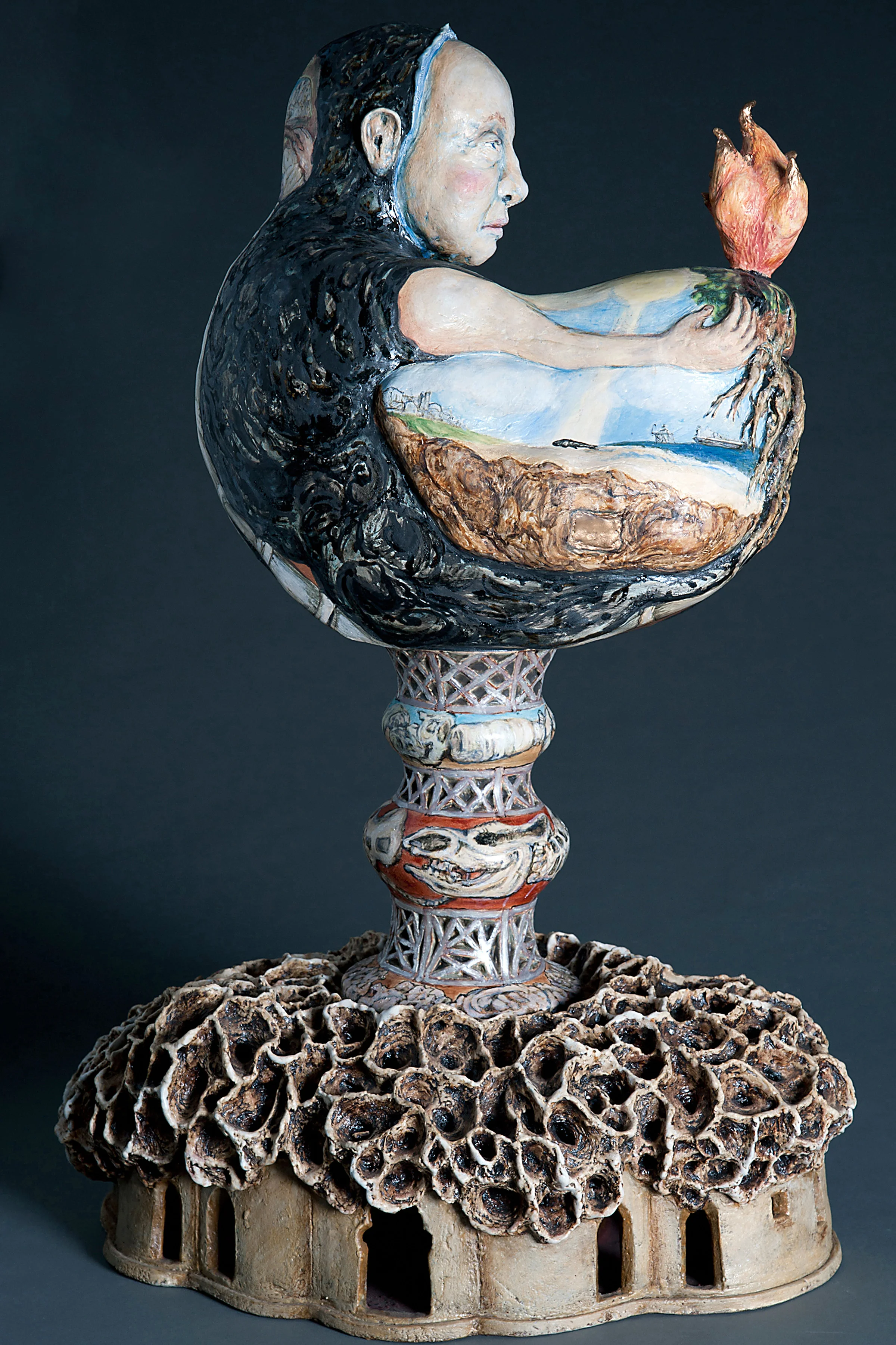 Oil Lamp, 26″W x 16″D x 44″H, multiple fired stoneware, 2010